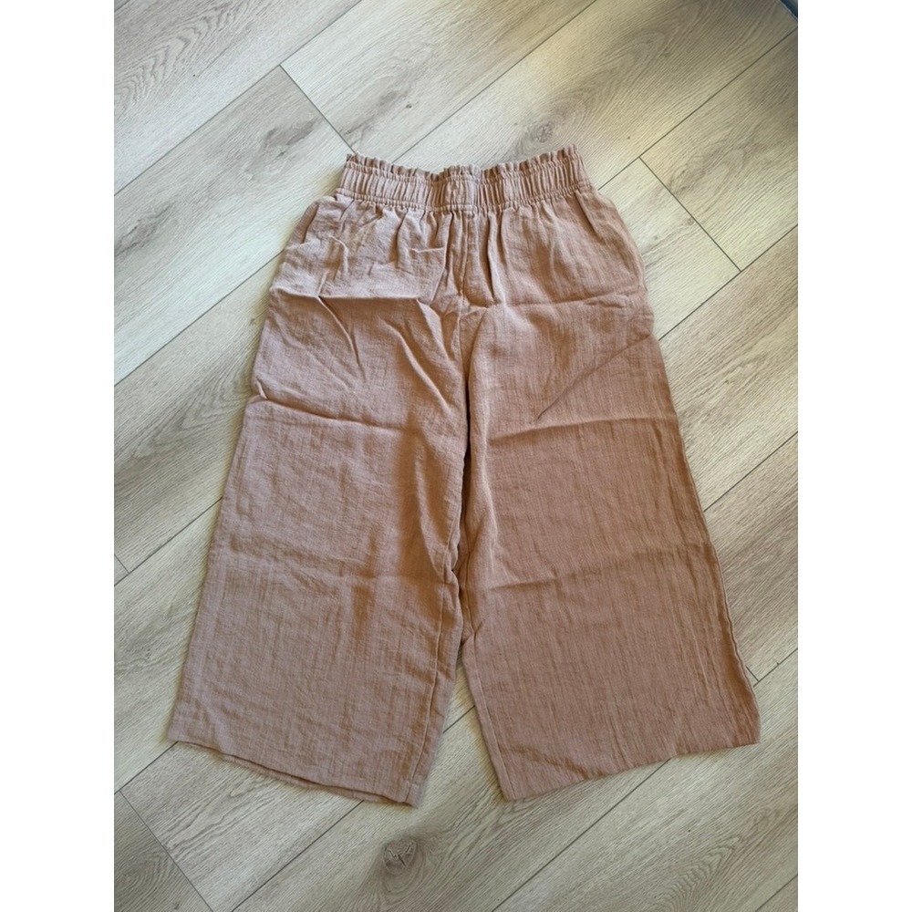 HM Womens Terracotta Brown Wide Leg Paperbag Waist Pants Large L Linen Look